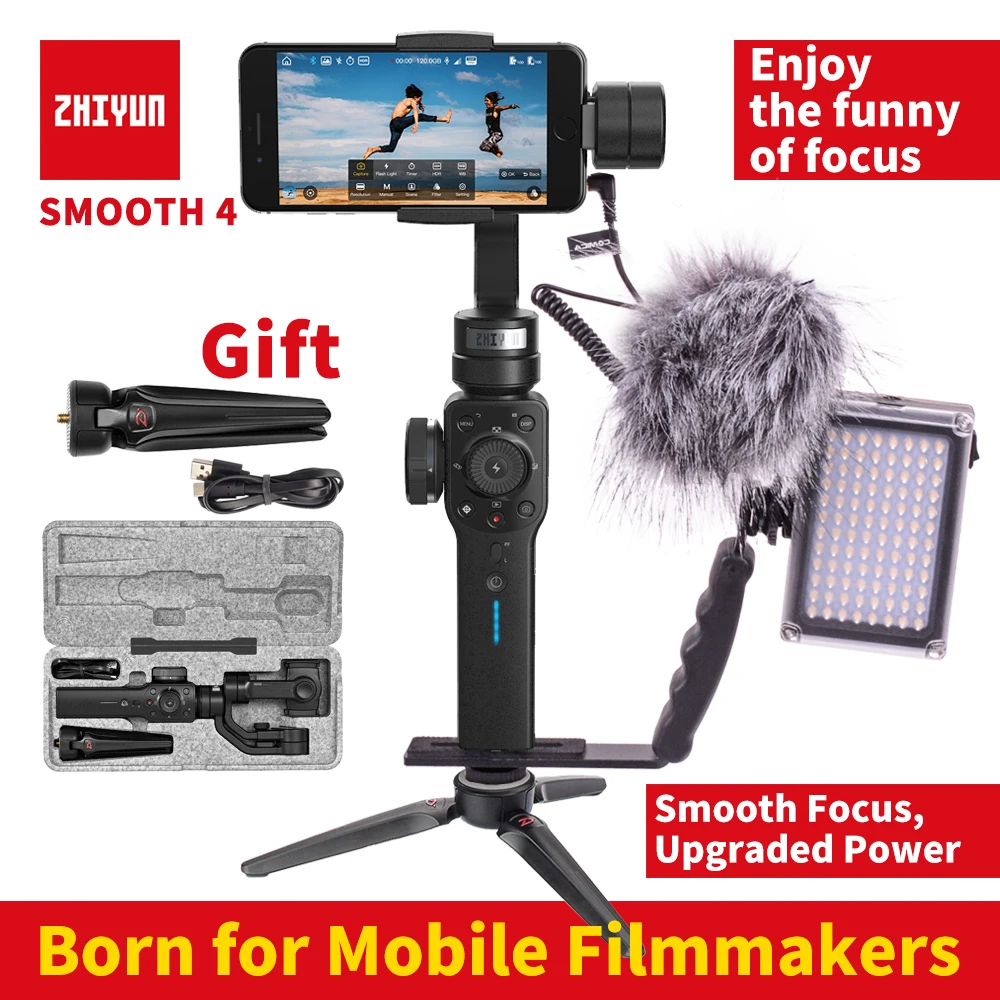  Zhiyun Smooth 4 smartphone 3 Axis gimbal stabilizer Mobile video steadicam for iphone/Android actio
