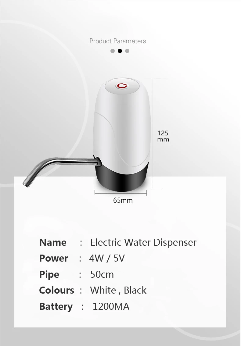 Dailywater Automatic Electric Water Pump Dispenser Drinking Bottle Switch USB Charging Portable 5 Gallon Adapted Barrelled