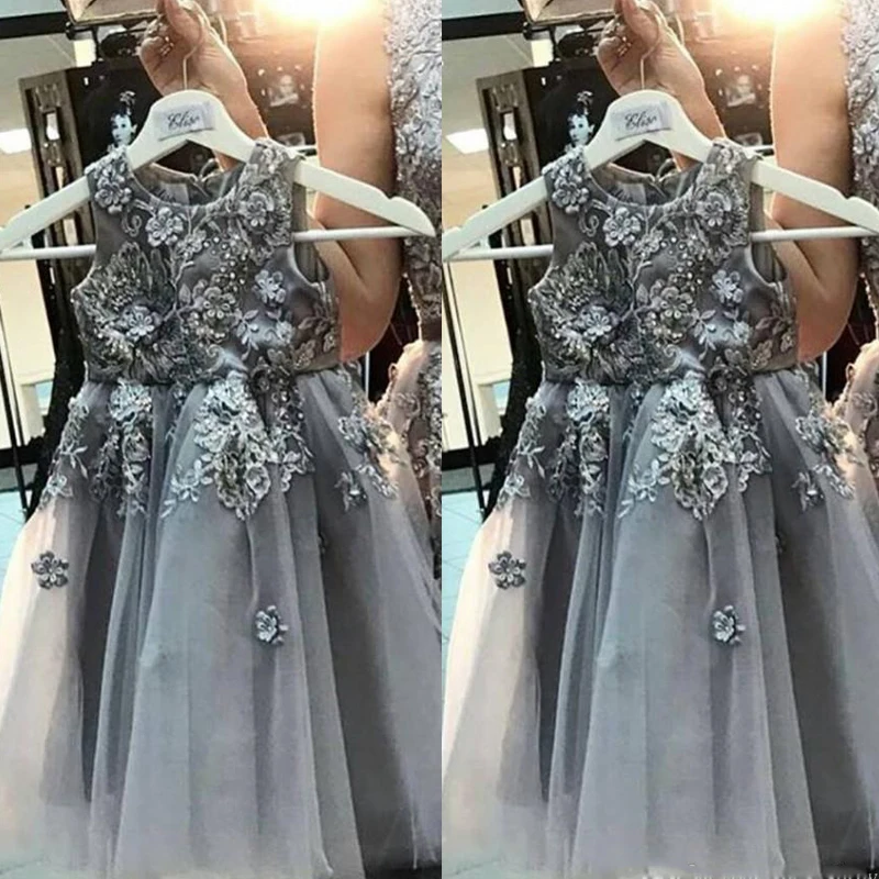 2017 New Pretty Gray Tulle Flower Dresses Liques Beaded 2017 New Pretty Gray Tulle Flower Dresses Liques Beaded Sleeveless Lovely A Line Wedding Kids Gowns For Party In From Weddings