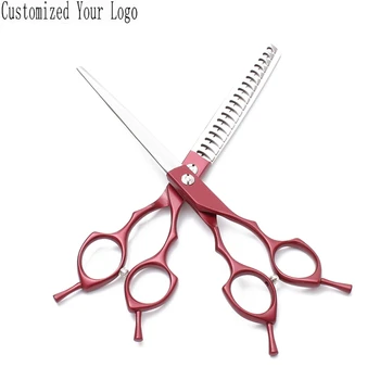 

7" 440C Customize Logo Red Color Cutting Scissors Thinning Shears Dog Scissors Grooming Scissors Professional Pet Scissors C9029