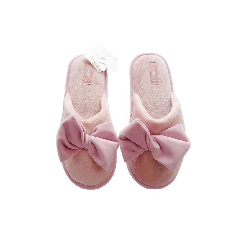 

Millffy Fashion velvet big bow soft warm winter home slippers Nordic style short plush indoor home ladies slippers