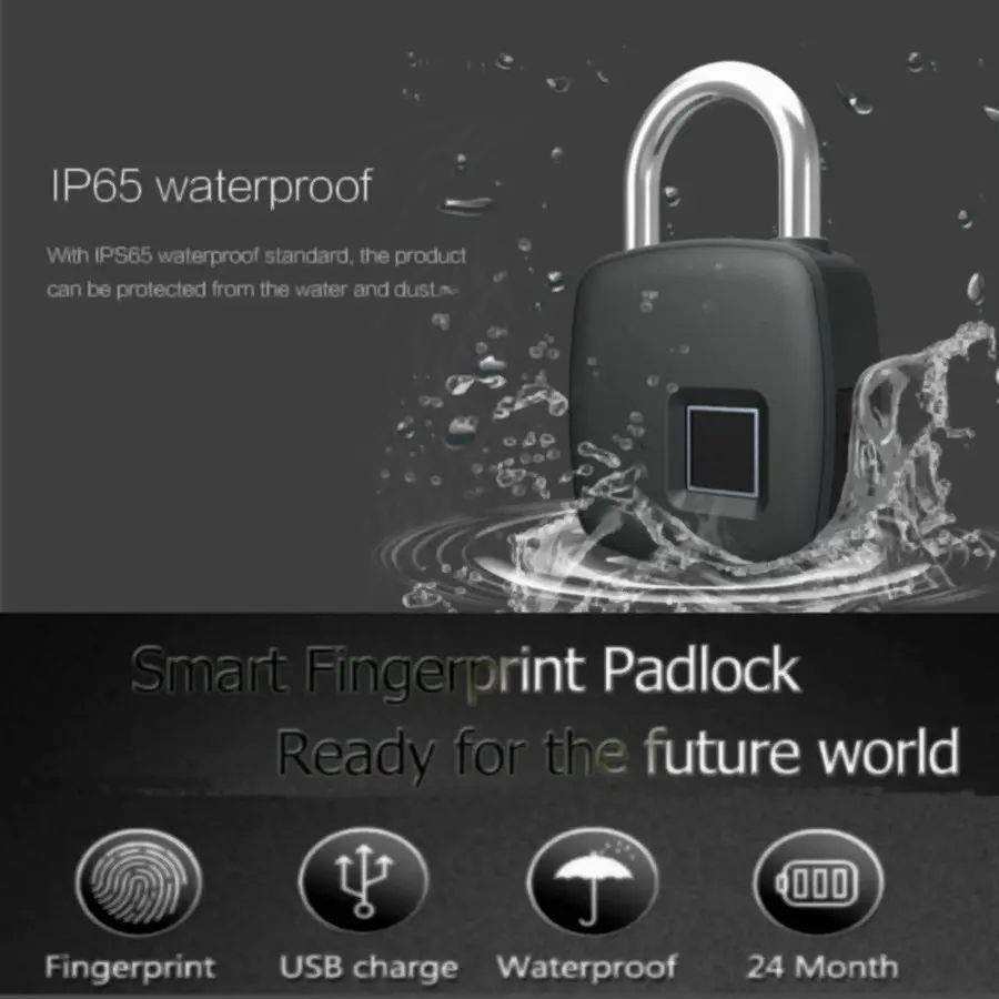 

Fingerprint Padlock IP65 Anti-theft Smart Fingerprint Lock Waterproof Keyless Door Cargo Padlocks Suitcase Door Locks Dustproof