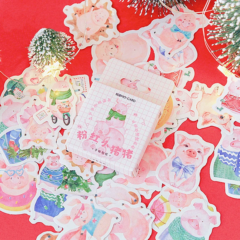 

45Pcs/box Kawaii Pink pig Mini Paper Decoration DIY Scrapbook Notebook Album seal Sticker Stationery Holiday gift Girl Sticker