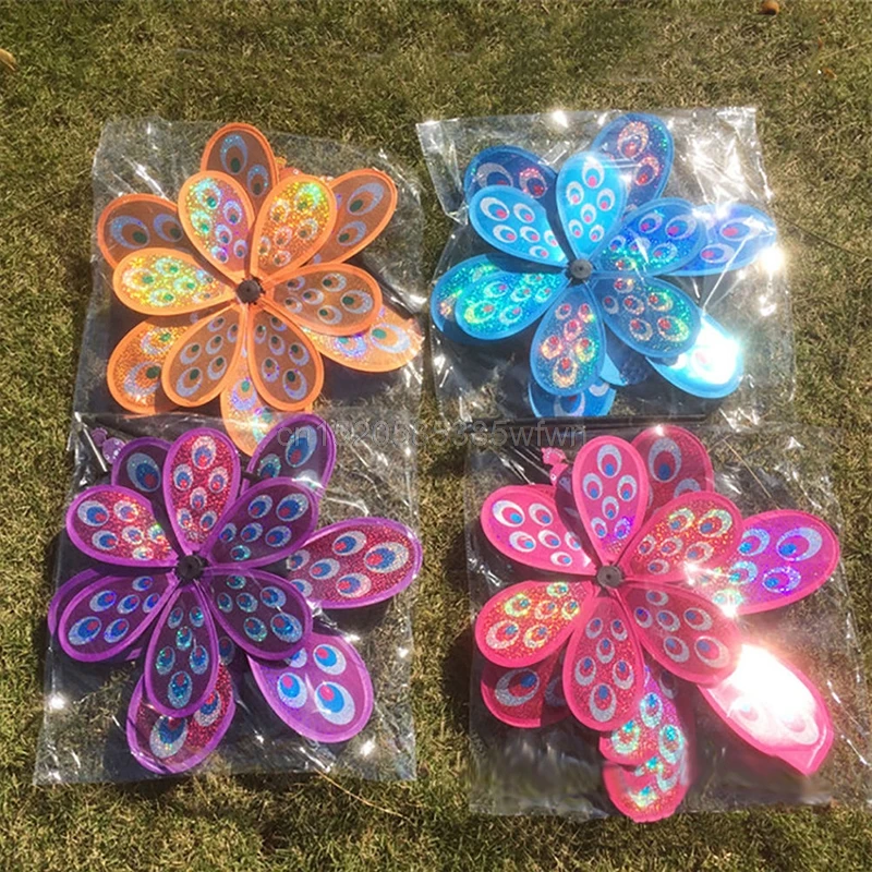 Very best  1pc Double Layer Peacock Laser Sequins Windmill Colourful Wind Spinner Home Garden Decor Yard Kids 