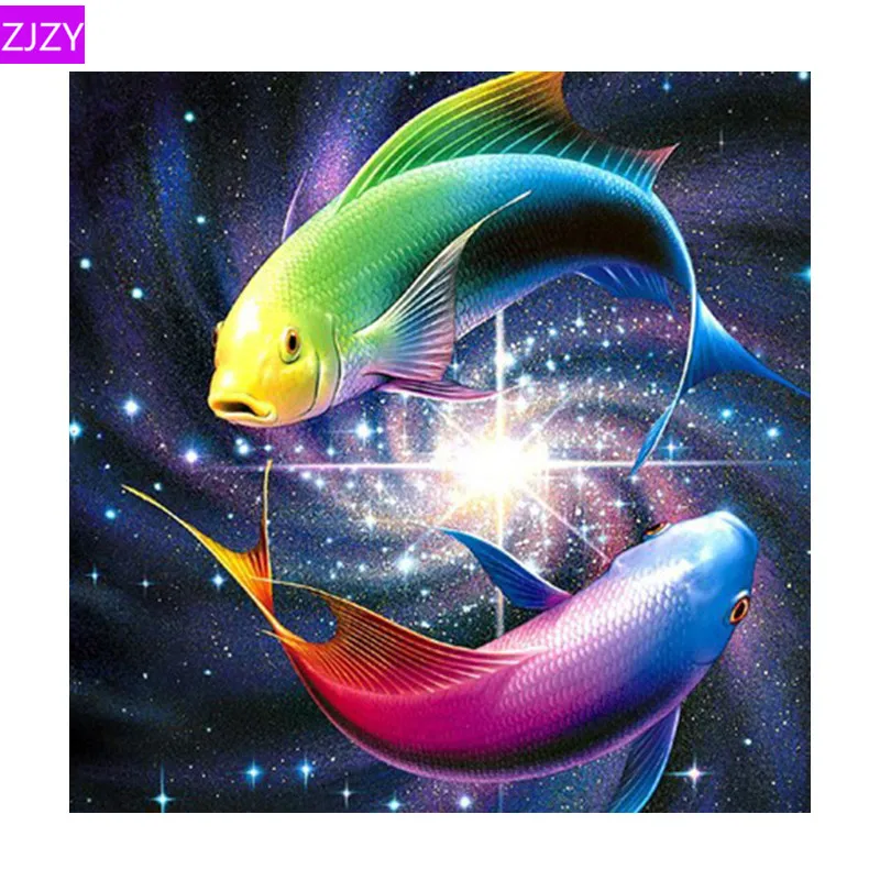 

ZJZY 5D Diy Diamond Painting Full Round New Arrival Diamond Embroidery Rhinestone "Colored Dream Fish" Animal Picture Gift LY393