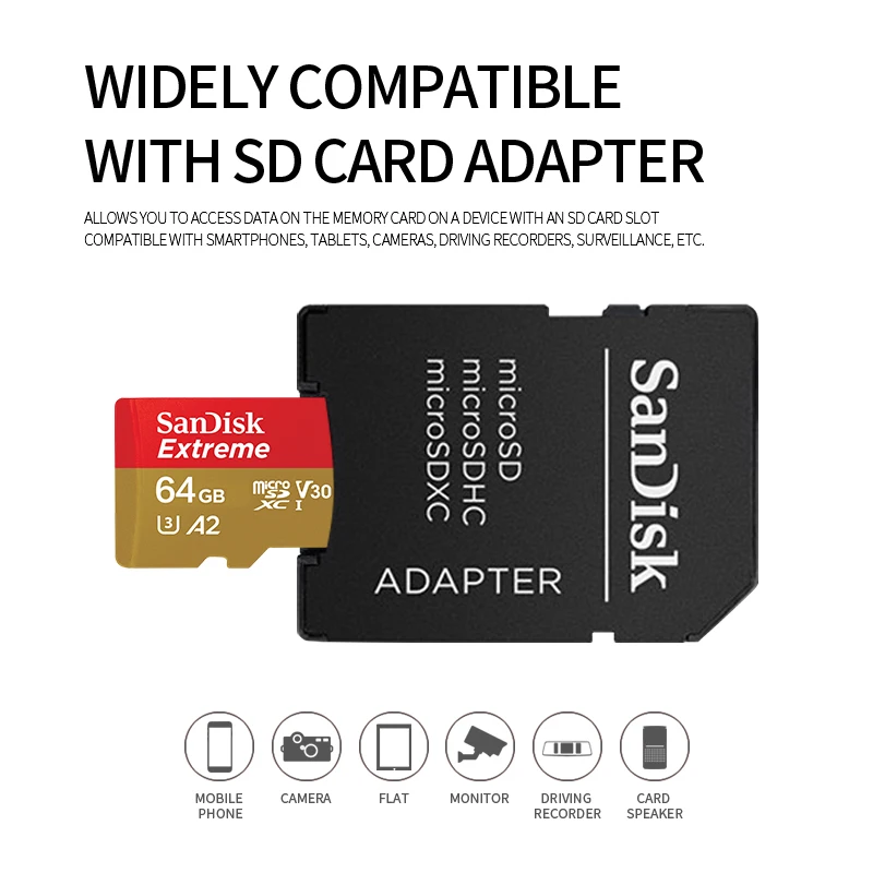 Оригинальная карта памяти SanDisk Extreme micro SD UHS I C10 U3 V30 A2 microSDHC/microSDXC Flash 32 Гб 64 128 ГБ 256 TF