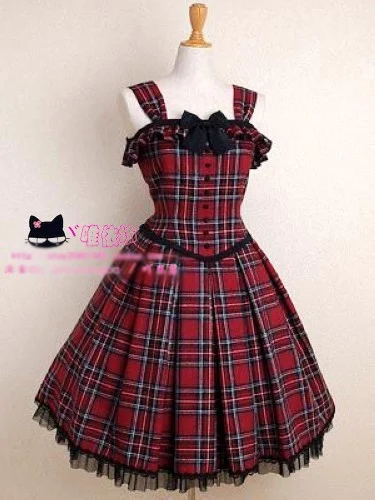 

Lolita Princess Slim Red Checkered Sleeveless Vest Dress