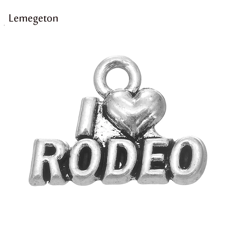 

Lemegeton 30pcs Sports Charms Antique Silver Plated I love RODEO Charms Pendant Jewelry for Bracelet
