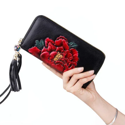 

Italian custom logo private wholesale national style genuine leather fashion wallet banquet wallet hand pull bags for women lady