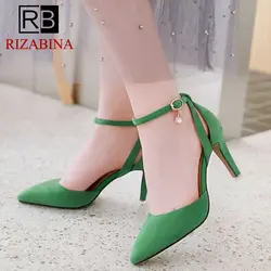 RizaBina/пикантная Офисная Женская обувь с острым носком и ремешком на щиколотке, сандалии на тонком высоком каблуке, женская обувь для