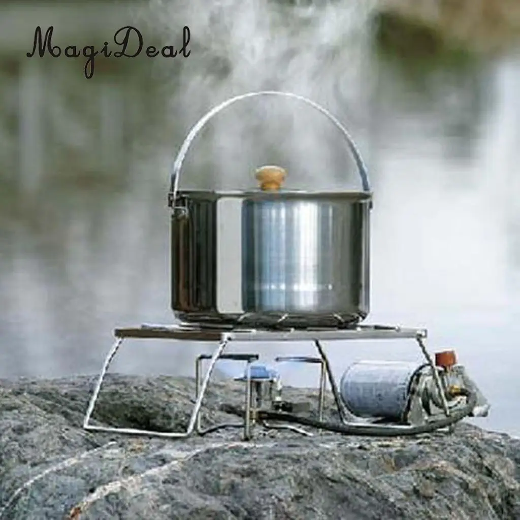 MagiDeal Foldable Camping Stoves Picnic BBQ Cooker Rack Support Stand/Potable Folding Stainless Steel Cooking Accessory