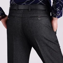 Осенние Прямые мужские повседневные брюки среднего возраста, свободные брюки для мужчин, толстые классические брюки, черные длинные брюки