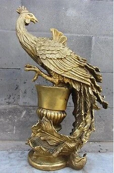 

Art Bronze Decoration Crafts Brass Chinese Royal Brass Copper Painted Feng Shui pheasant phoenix Bird Art Statue