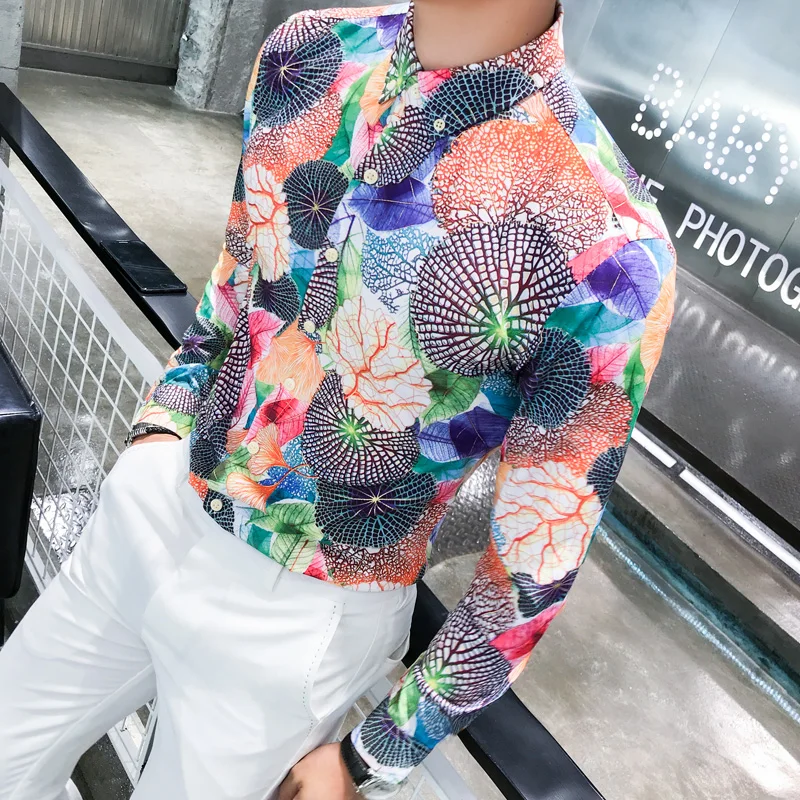 2018 New Casual Shirt Men Long Sleeve Full Color Printing Slim Fit Designs Fancy Shirts Man Comfortable Tendy Streetwear Clothes