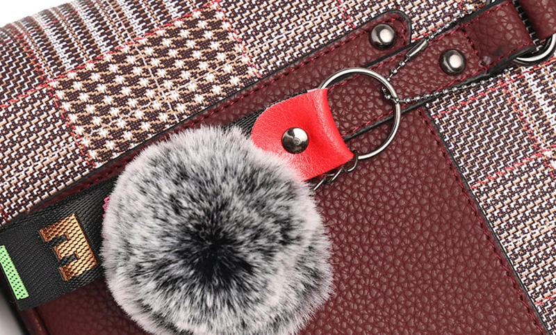 Women Leather Lattice Handbag Female Hairball Crossbody Shoulder Bags Lady Fashion Messenger Tote Top-Handle Purse Sac SS7256 (14)