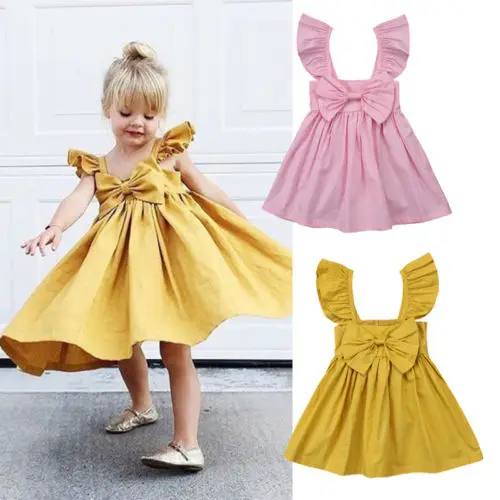 

2018 Cute Newborn Kids Baby Girls Clothes Ruffled Bow Party Dress Casual Outfits Summer New