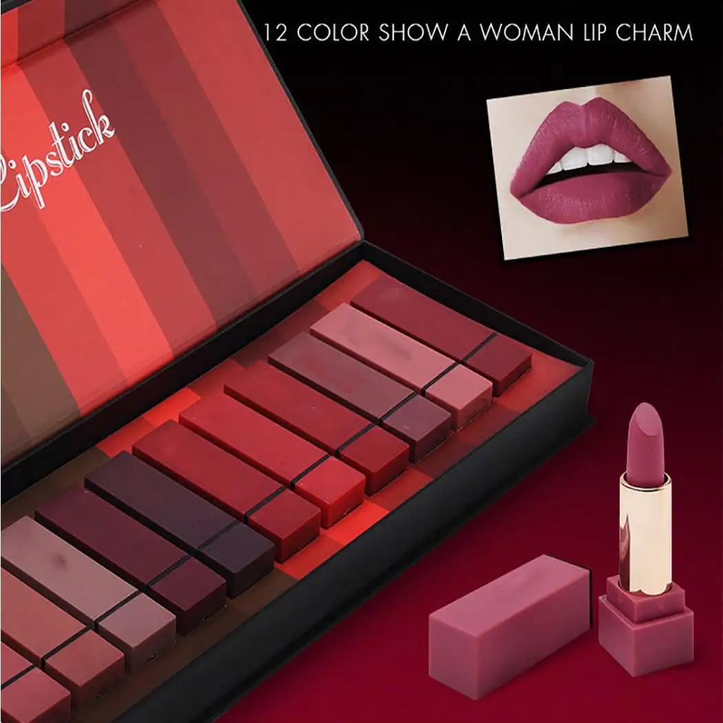 

12 Color/Box Portable Square Tube Long-Lasting Casual, Party, Work, Wedding, etc Matte Cream China Lipstick