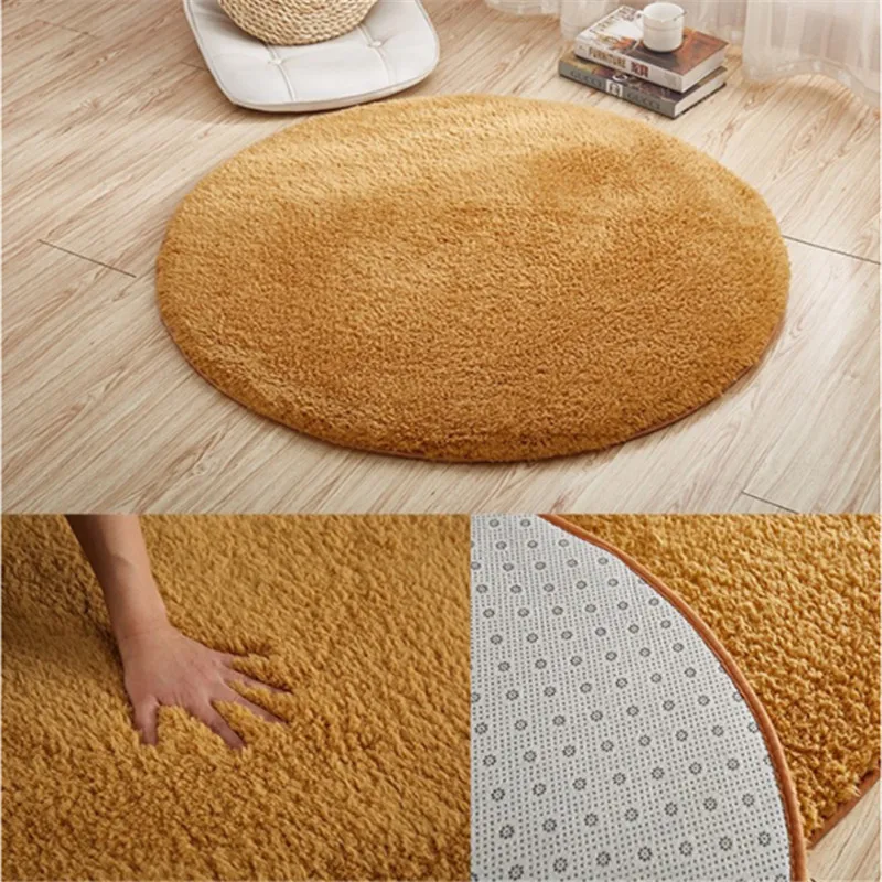 

Round thick solid color lambskin carpet room bedside blanket bedroom living room coffee table mat non-slip thickening rug