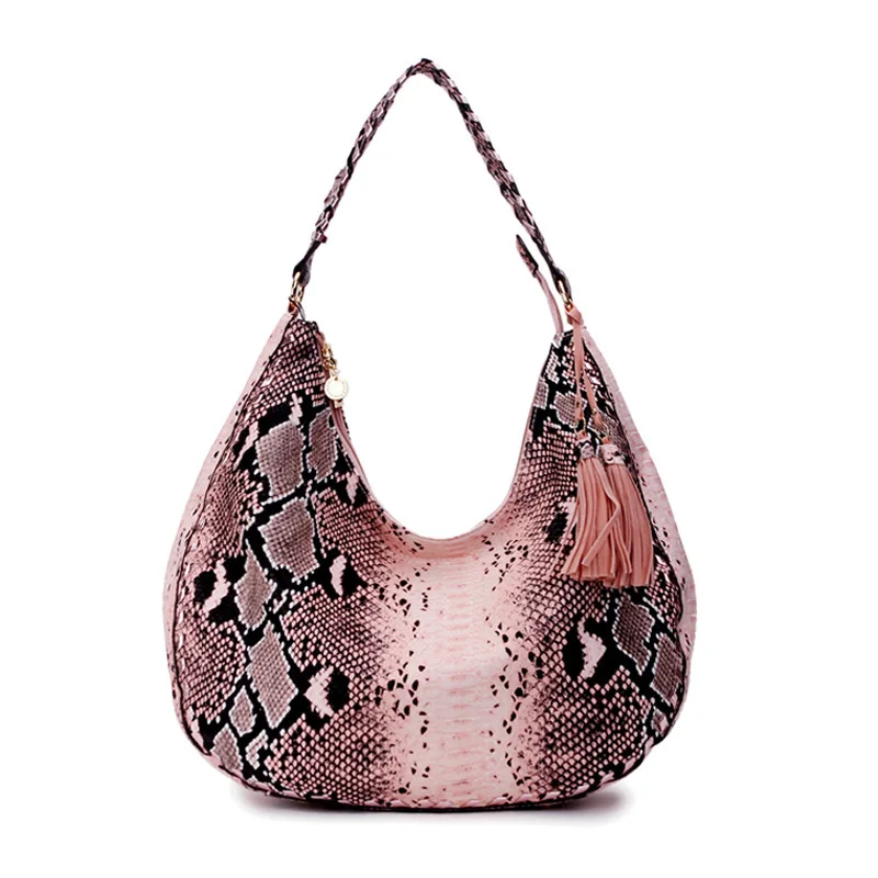 Модные дизайнерские сумки в виде змеи, большая вместительность, женские сумки, новинка, тисненая кисточка из искусственной кожи, роскошные сумки через плечо, женские сумки - Цвет: Pink