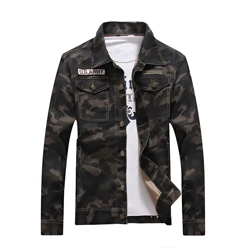 

MORUANCLE Men's Fashion Camouflage Jean Jackets Military Style Camo Denim Trucker Jacket Outerwear For Male Size S-4XL