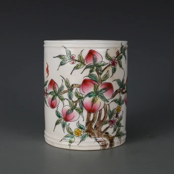 

Jingdezhen Ju Ren Tang Vintage Ceramic Peach Pattern Pen Container brush pot Make-up tube antique collection