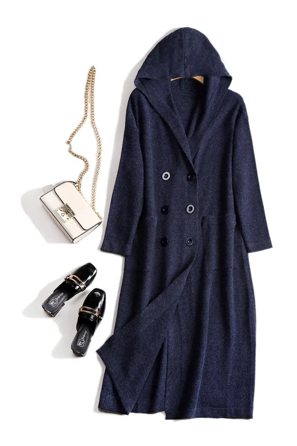 

2019 Long Coat Knitted Wool Blend Hooded Warm Knitted Sweater Women Korean Cardigans Thick Loose Autumn Winter Cardigans Female