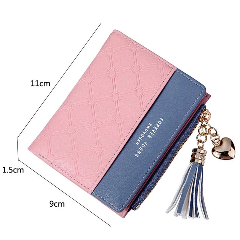 Women Wallet Female Short Paragraph Coin Purse Color Wallet Women Small Fold Wallets Tassel Zipper Button Bag Credit Card Holder (7)
