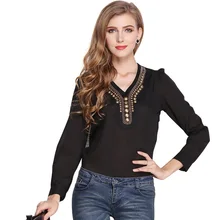 2017 New Arrive Hot Fashion Vintage Women Shirt Blouses Solid V-Neck Long-sleeve Chiffon Shirt Blouse Plus Size Clothing Spring