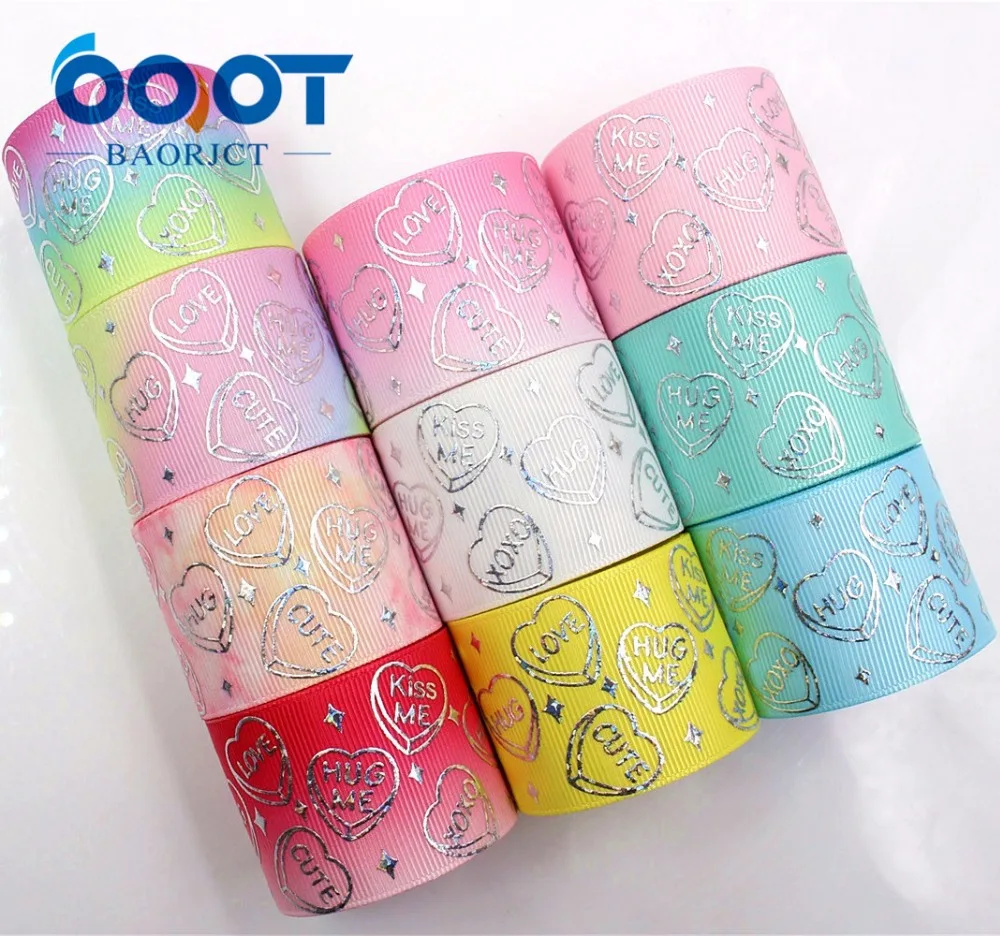 

184071,1-1/2'' 38MM 10yards Love Laser Silver Printed grosgrain ribbon,DIY handmadeHair accessories Material wedding gift wrap