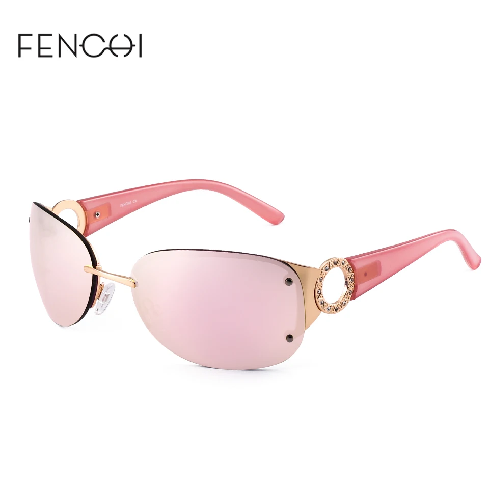 FENCHI Солнцезащитные очки женские без оправы очки для вождения Ретро люксовый бренд бриллианты зеркальный дизайн розовые солнцезащитные очки lentes de sol mujer - Цвет линз: C4 PINK