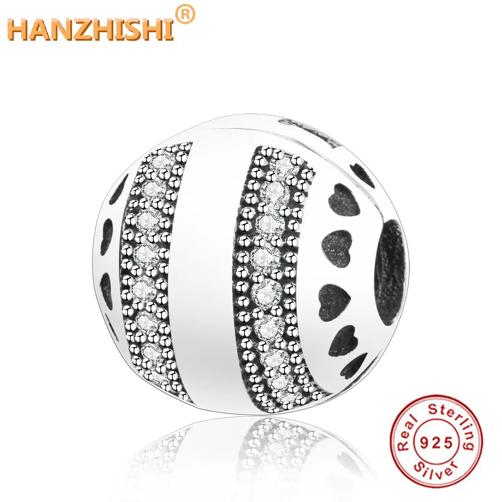 

100% 925 Sterling Silver Round Clip Charms Beads With CZ Fit Original Pandora Charms Bracelets Bangles DIY Jewelry berloque Gift
