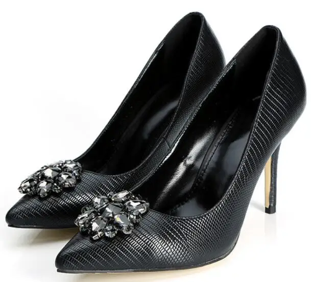 Роскошные свадебные вечерние туфли на высоком каблуке с цветочным принтом и блестящими кристаллами; женские туфли-лодочки на шпильке с острым носком; Каблук 5 см; Каблук 9 см - Цвет: black 5cm heel