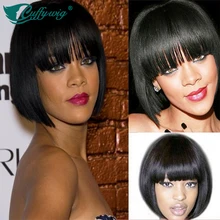 Brazilian Virgin #1Jet Black Human Hair Full Lace Short Bob Wig For Black Women Glueless Full Lace Human Hair Bob Wig With Bangs