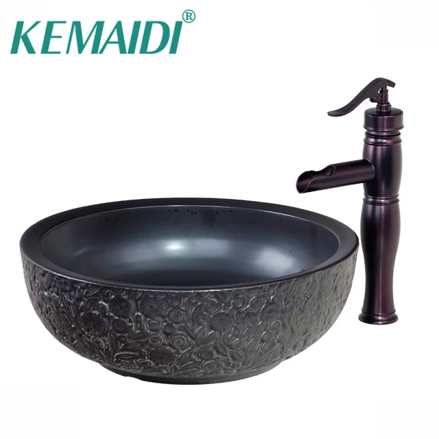 Kemaidi Black Ceramic Bowl Sink Wash Oil Rubbed Bronze Faucet With Kemaidi Black Ceramic Bowl Sink Wash Oil Rubbed Bronze Faucet With Round Bathroom