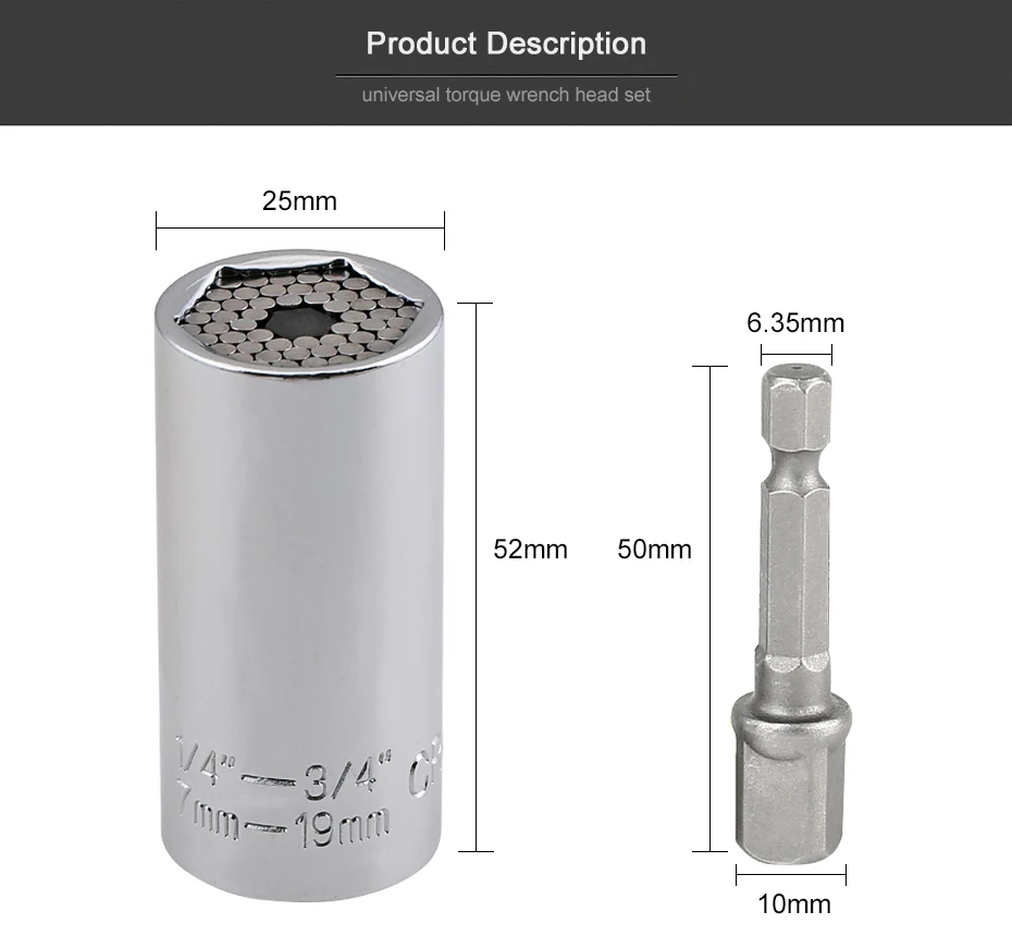 2 шт. Универсальная головка гаечного ключа с вращающим моментом, набор гнезд 7-19 мм, дрель питания, храповая втулка, гаечный ключ, Волшебная розетка, мультифунциональные ручные инструменты