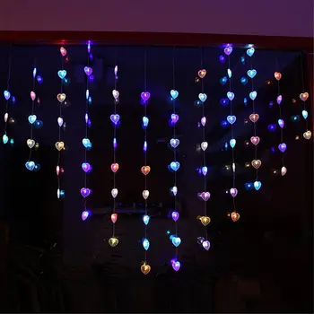 

1.5M 3 Color 8 Mode Heart Shape Christmas Wedding Party Curtain Led Fairy String Lights Birthday Love Curtain Light EU Plug S3