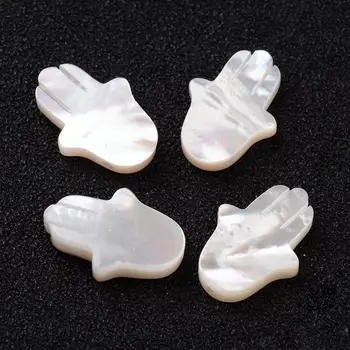 

20pcs Palm Hamsa Hand White Shell Beads for Jewelry Making FloralWhite, 16x11x2.5mm, Hole: 1mm