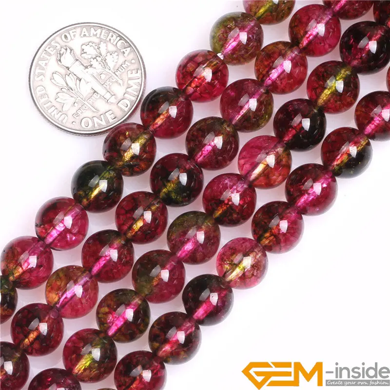 Pink Crackle Tourmaline Crystal Gemstone Round Loose Beads For Jewelry Making 
