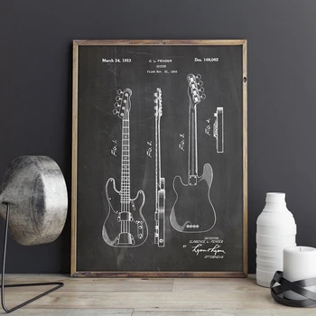 

Precision Bass Patent Fender Guitar Blueprint Vintage Posters and Prints Musician Gift idea Canvas Painting Home Wall Art Decor