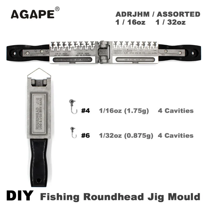 Рыболовная форма с круглой головкой Agape DIY, ADRJHM/Ассорти, комбинированная форма, 1/16 унции (1,75 г), 1/32 унции (0,875 г), 8 полостей|Рыболовные снасти| | АлиЭкспресс