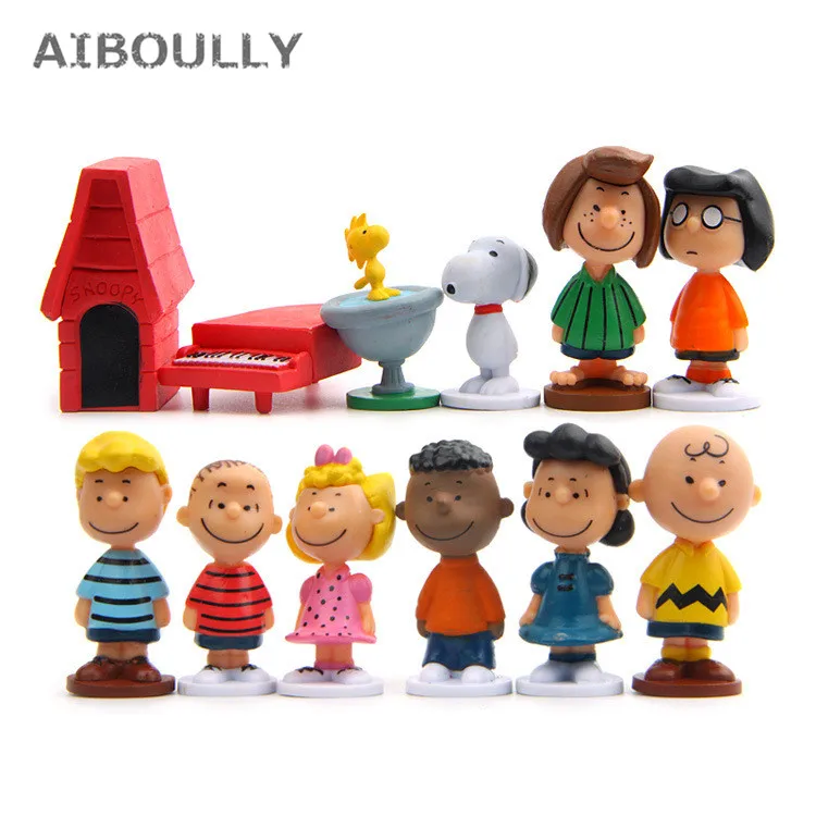 

12pcs Figure Collectible Dolls Charlie Brown Friends Beagle Woodstock Peanuts Girl Action Figure Kids Toy Gift Miniature Model