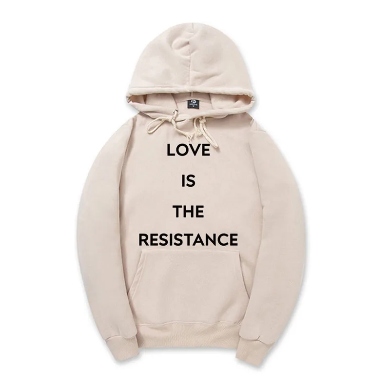 Мужские толстовки с капюшоном надписью love is the resistance хлопковые длинными рукавами