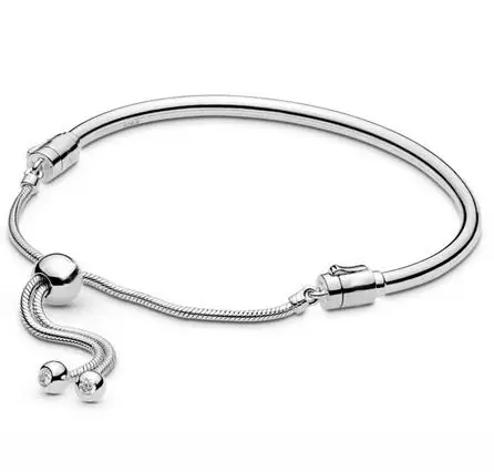 

Original 925 Sterling Silver Pandora Bangle Silver Moments Sliding Clasp Adjust Bracelet Fit Women Bead Charm Diy Jewelry