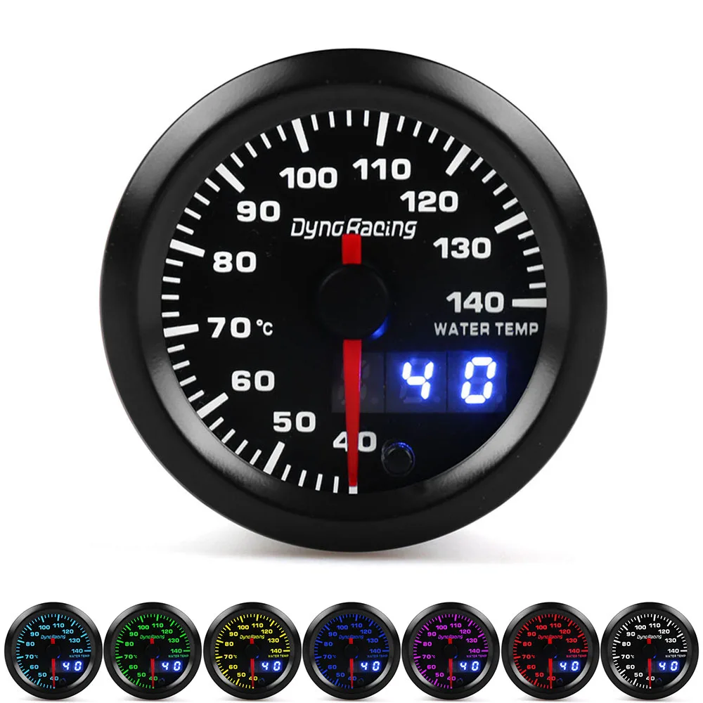 Najtaniej Dynoracing podwójny wyświetlacz 52MM 7 kolory termometr do wody gauge 40 140 celsjusza termometr do wody miernik z silnikiem krokowym wody czujnik temperatury