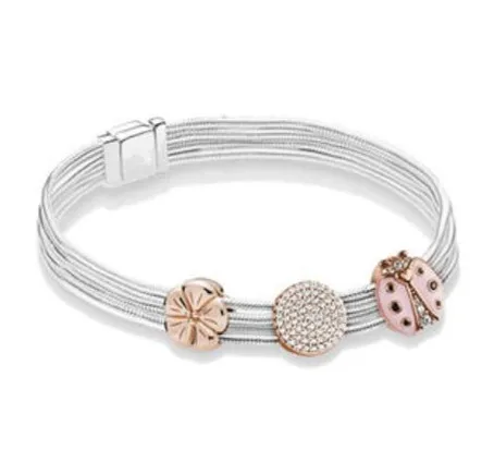 

Original 925 Sterling Silver Ladybird Reflexions Multi Snake Chain Pandora Bracelet Bangle Fit Women Bead Charm Diy Jewelry