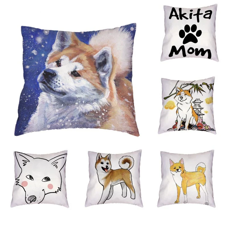 

Cute Shiba Inu Pattern Cushion Cover Polyester Peach Skin Simple Background Naughty Kitten Harmony Warm Style Pillow Decoration