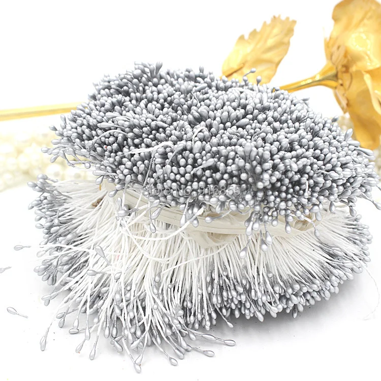 

Free shipping 1mm 1800pcs Sliver pearl Double Heads Artificial Flower Stamen Sugarcraft Card DIY Craft Cake Decoration