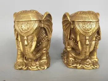 

7.5cm China pure brass elephant statue pair