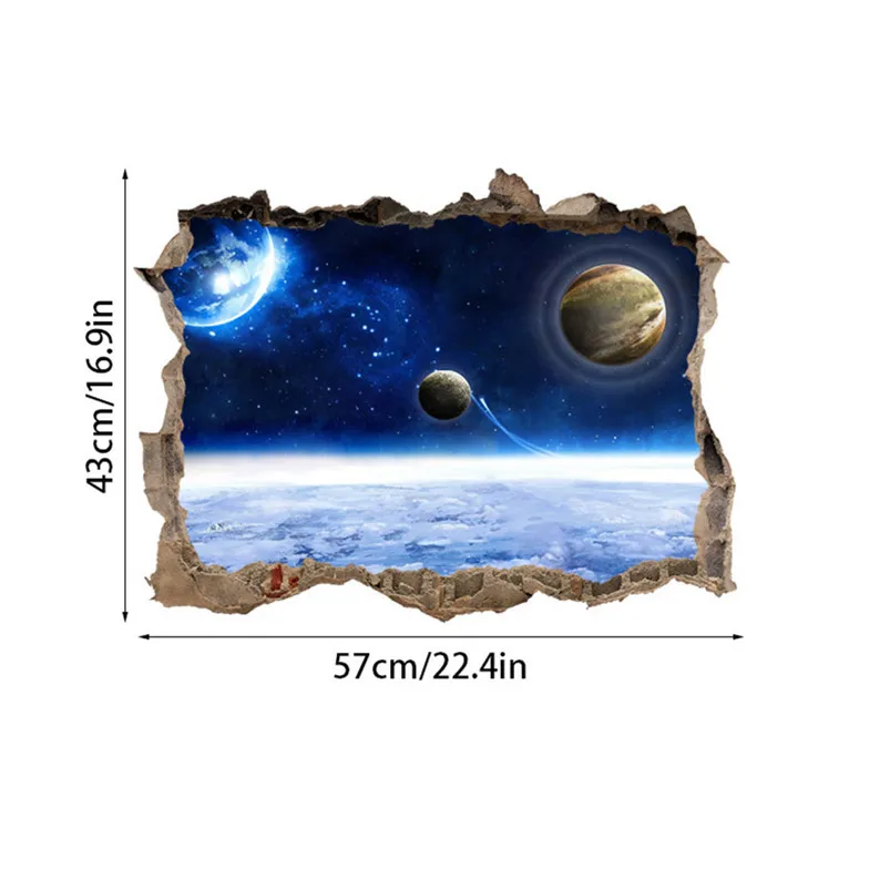 Broken Wall Starry Stickers Muraux 3D Planets Stars Sky Removable Wall Mural Decals Home Decor Adesivo De Parede 30MR712