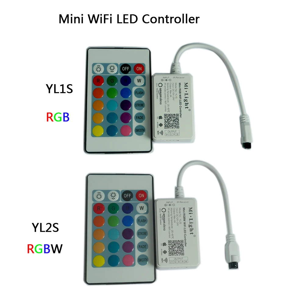 

Milight Mini time WiFi LED Smart Light Controller DC12-24V IR Remote 4G Group Alexa Control For RGB/RGBW LED Strip YL1S/YL2S